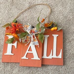 Wooden Orange Fall Hanging Sign with Floral Accents